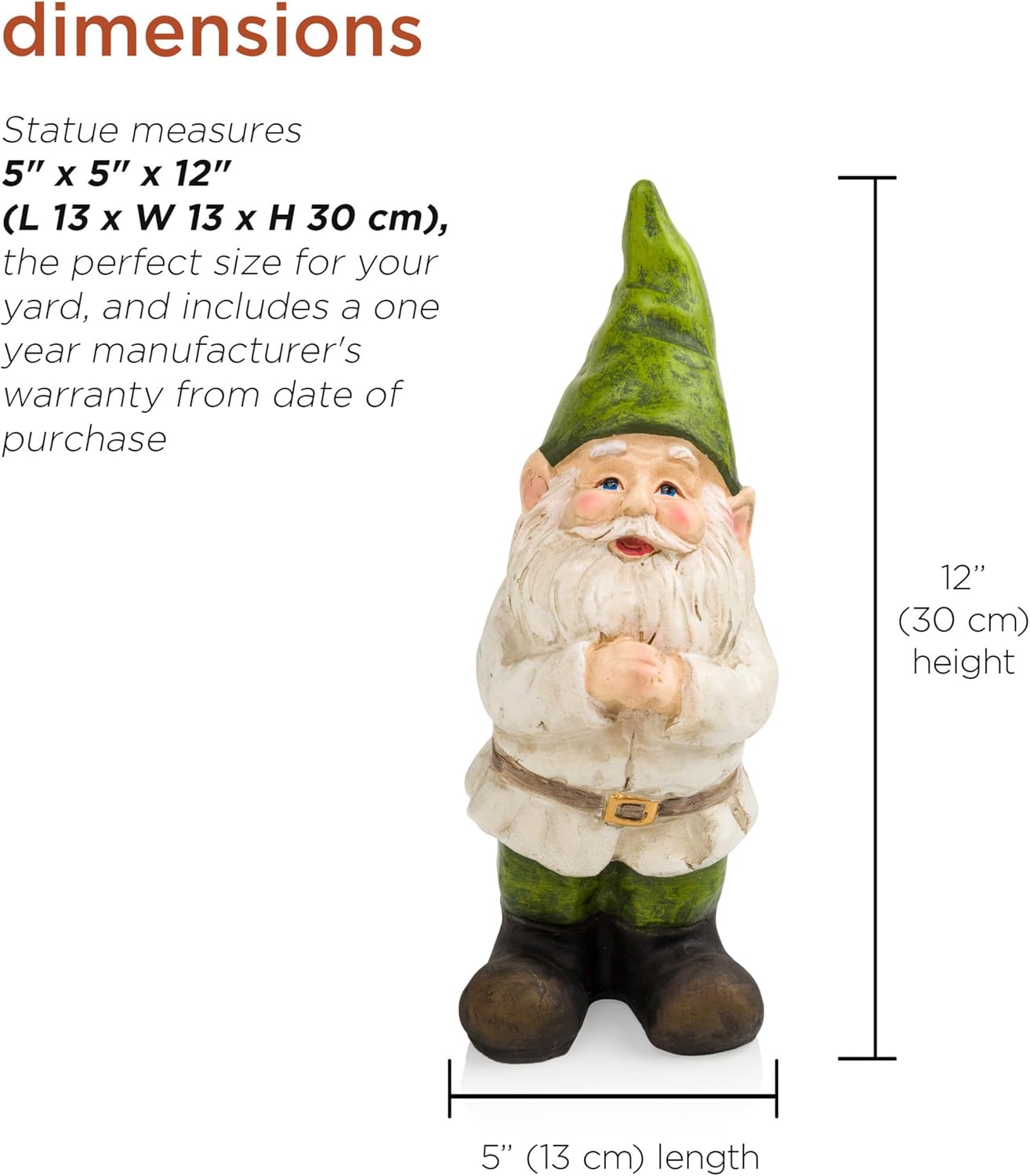 Alpine Corporation - 12" Tall Outdoor Garden Gnome Yard Statue Decoration – Playful Resin Gnome with Earthtone Colors - Durable, Weatherproof Lawn Sculpture for Patio, Deck, Yard
