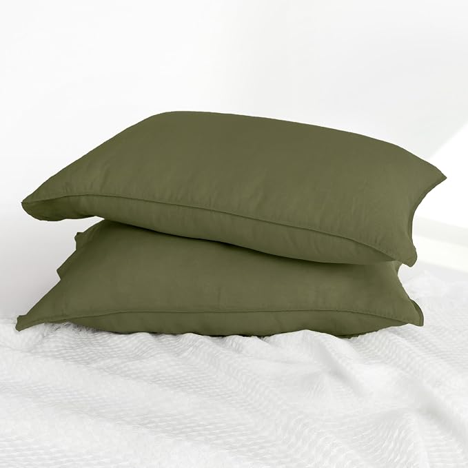 Linen Pillow Cases Set of 2,20"x30" Standard/Queen Size,100% French Natural Flax Soft Linen Pillowcases,Olive Branch