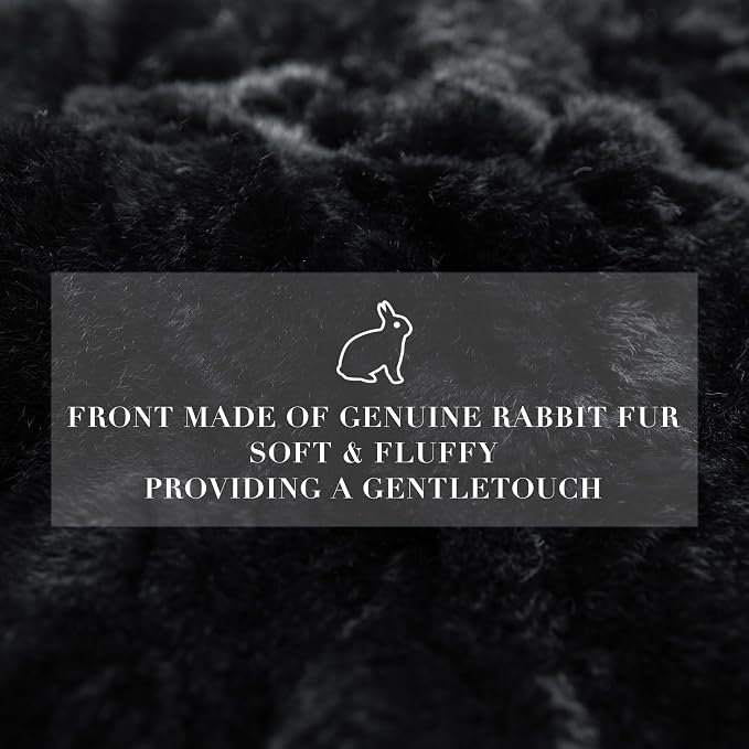 MOOX Rabbit Fur Pillow Covers Set of 2 Fur Throw Lumbar Decorative Pillow Fuzzy Soft Fluffy Genuine Animal Skin 18"x18" Sofa Couch Bed Cover, Black