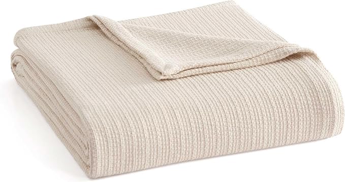Martha Stewart - Queen Bed Blanket, 100% Cotton Textured Basket Weave Bedding, Breathable & Lightweight Blanket for Couch or Bed, Bedford Tile Pink