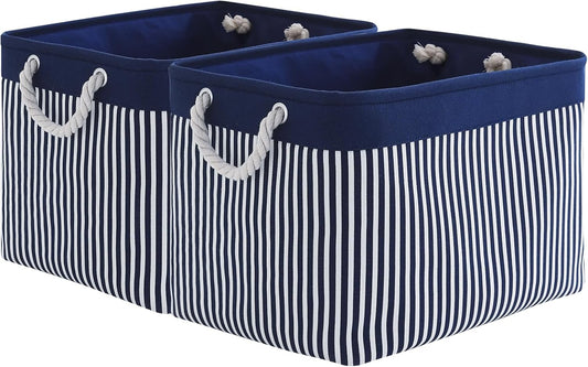 TcaFmac Organization and Storage Basket for Shelves - Large 2 Pack 16x12x12 inch Fabric Storage Cubes, Collapsible Storage Bins for Gift Closet Cloth Toy Books Kids (Navy Patchwork)