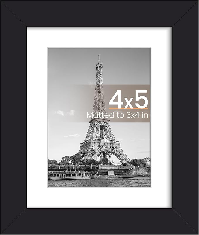 upsimples 4x5 Picture Frame, Display Pictures 3x4 with Mat or 4x5 Without, Wall Hanging Photo Frame, Black, 1 Pack