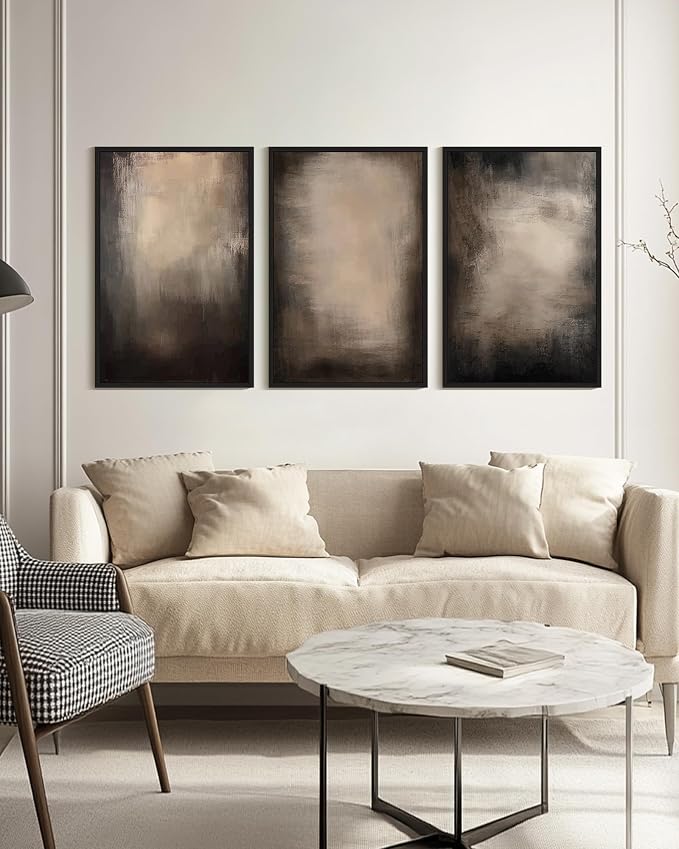 PHOPAGO Abstract Framed Wall Art Huge 24x36in Earthy in Deep Brown and Beige Tones Modern Art Decorative Keep Clam Bedroom Hallway Home Decor - Black Framed