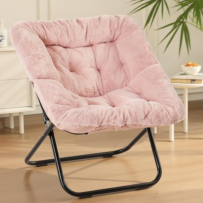 Sweetcrispy Comfy Chair for Adults, Foldable Living Room Chair, Soft Faux Fur Lounge for Bedroom Dorm Rooms, Comfortable Reading Chairs for Teens, X-Large