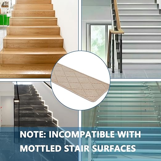 Stair Treads for Wooden Steps Indoor, 7 Pack 8" X 30" Non Slip Carpet Stair Treads with Reusable Adhesive for Kids Elders and Dogs, Surface Polyester TPR Backing Stair Rugs, Beige