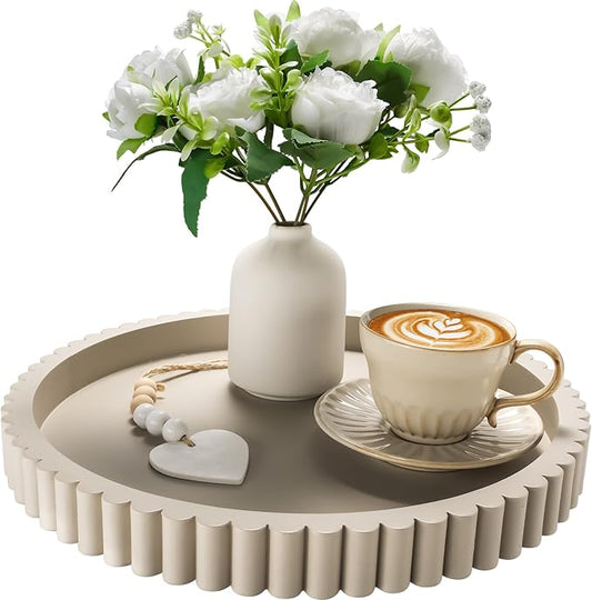 Handmade 12in Decorative Tray for Coffee Table Tray Decor, Gray Wooden Decorative Round Tray for for Coffee Table, Dining Room Table Entryway and Living Room Table