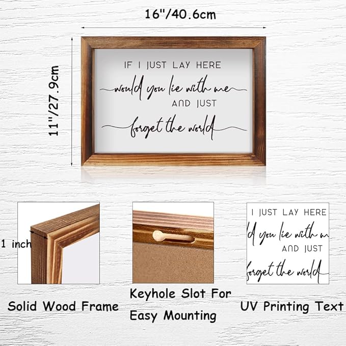 CHDITB If I Just Lay Here Framed Wood Sign Plaque(16"×11"), Wooden Wall Table Sign Home Decor with Inspirational Quotes, Minimalist Wall Art Sign for Bedroom Living Room Farmhouse Housewarming Gift