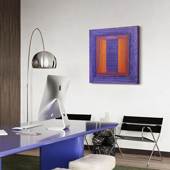 Modern Minimalist Abstract Geometric Textured Wall Art for Living Room | Original Hand-Painted Purple & Orange Block Lines Oil Painting Artwork for Bedroom Office Hallways, Square Wall Decor 24x24"