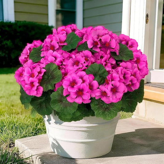 8 Pcs Artificial Geraniums Flowers for Outdoor Spring Summer Decor UV-Resistant & Realistic Silk Faux Plants for Garden Porch Patio Yard Balcony Home Kitchen Table Decoration, Rose Pink