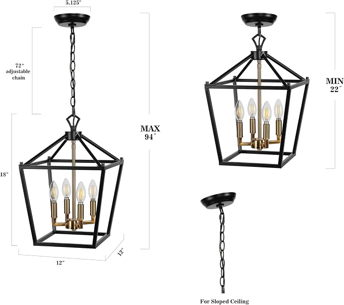 JONATHAN Y 12" Oil Rubbed Bronze/Brass Gold Lantern Pendant Light, 1-Light Pagoda Style Metal Cage Farmhouse Hanging Ceiling Fixture for Kitchen Island, LED Bulb Included (JYL7436D)