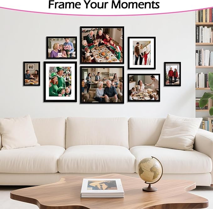 12x12 Picture Frame 2 Pack, Black Photo Frames Collage for Wall Hanging, 12 x 12 Square Wall Gallery Poster Frame with Clear Plexiglass, Display Pictures 8x8 with Mat or 12x12 Without