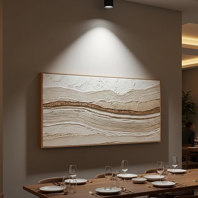 Sorbrozo 3D Abstract Textured Wall Art 20x40 Inch Framed Neutral Beige and Gold Wavy Landscape Canvas Print Modern Decor for Living Room Bedroom & Office