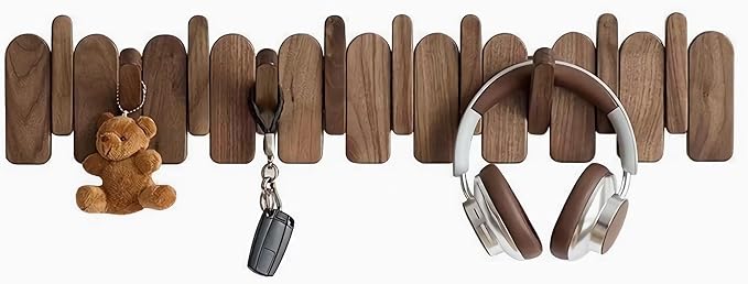 Wall Mounted Coat RackHooks Piano Key Hangers Natural Solid Wood Hanger Non-Woven Fabric Clothes Hangers for Closet, Kitchen, Bedroom, Bathroom, Entryway (Moon-Beech, 10 Hooks)