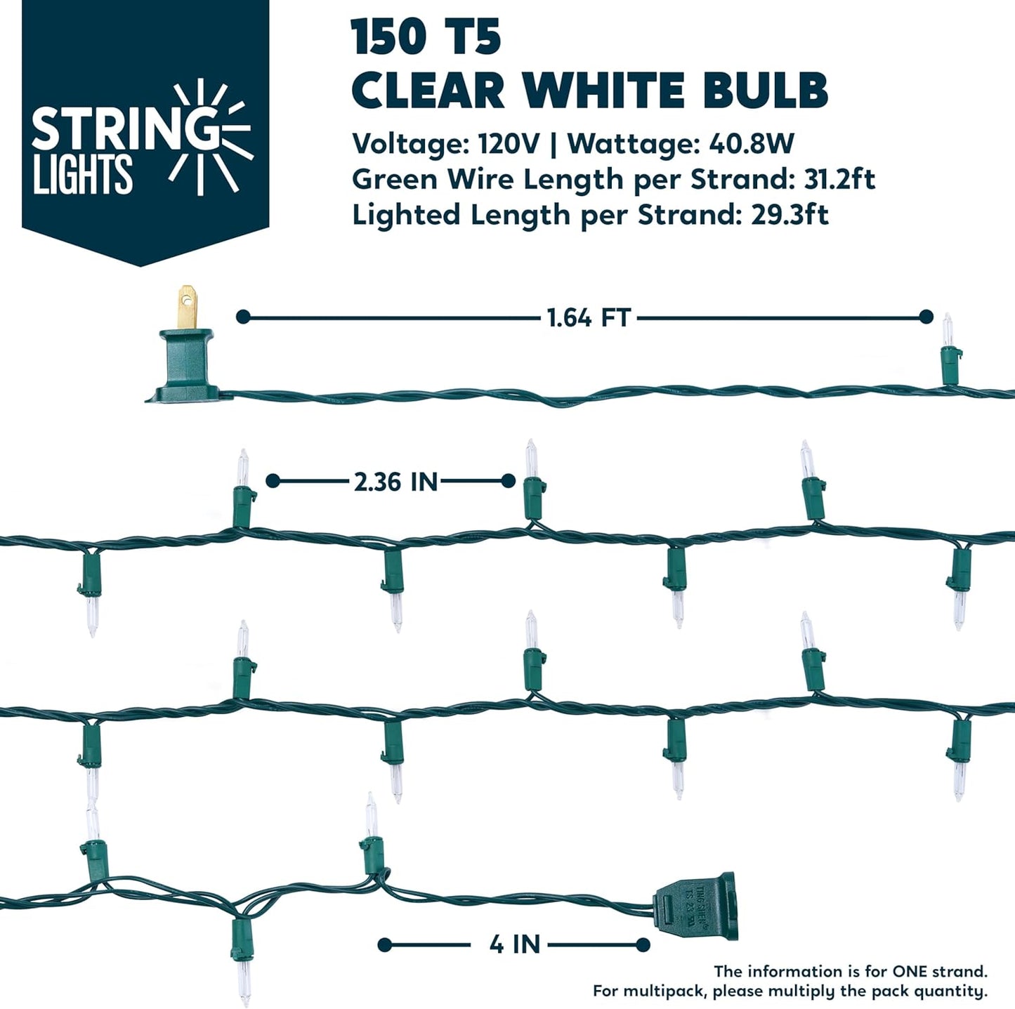 Joiedomi Clear Christmas String Lights Indoor,450(3x150) Mini Warm White Fairy Light,93.6FT Lighting Decor for Patio Dorm Classroom Bedroom Holiday Wedding Party Garland Birthday Festival,Green Wire