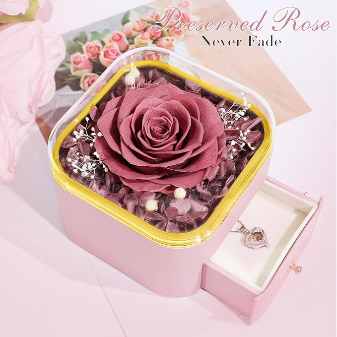 Beferr Mothers Day Forever Rose with Necklace for Mom Birthday Gifts Preserved Roses Eternal Flower for Delivery Fresh Flowers Gifts for Mother Wife Her Grandma Sister Daughter Girls Friends