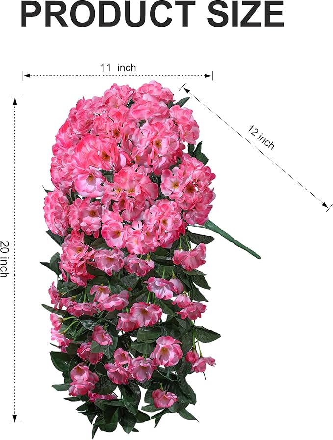 Artificial Fake Flowers Geraniums for Outdoors Spring Decor, 2 PCS Faux Hanging Plants Pink Outdoor Silk Flowers UV Resistant Realistic Trailing Vines for Outside Planters Porch Patio Garden Balcony