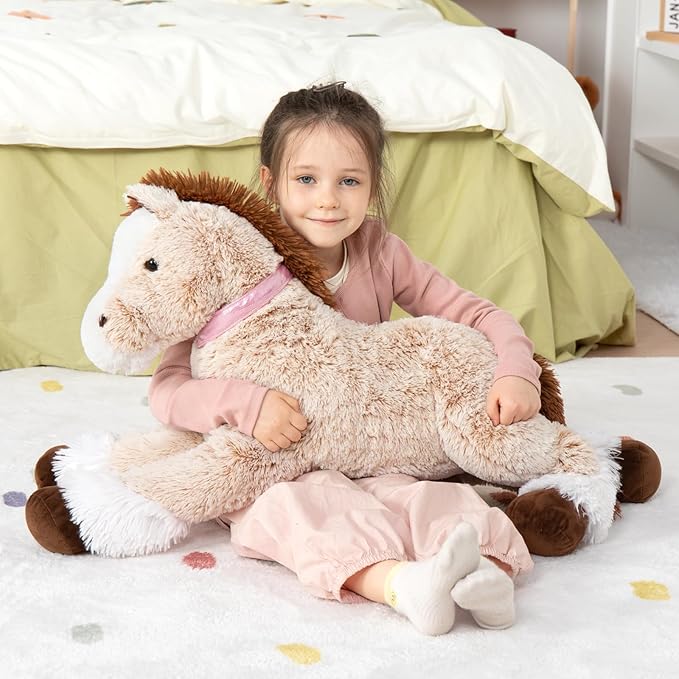 MaoGoLan Large Horse Stuffed Animal, Big Horse Plush Toy for Boy Girl, Ridable Stuffy Pony for Kid, Stuffed Pony Plush Pillow for Baby Shower, Easter Birthday Gifts Party Favor, 33 inches, Brown