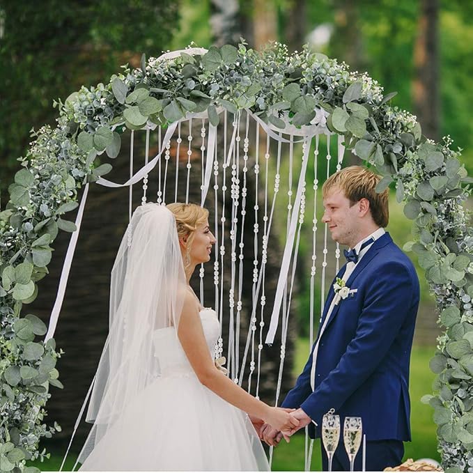 Winlyn 5.9' Long Faux Silver Dollar Eucalyptus Leaves Greenery Artificial Garland in Grey Green for Wedding Arch Swag Backdrop Doorways Table Runner Indoor Outdoor