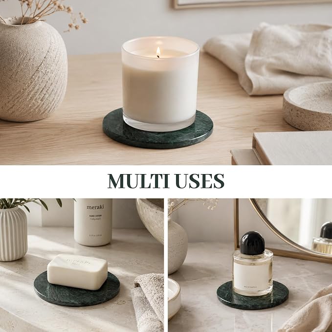 Koville Marble Coasters, Round Modern Coaster Set of 8 for Drinks, 4" Stone Coaster Heat Resistant, Decorative Marble Coasters for Coffee Table Home Bar Decor, Gift Choice(Green)