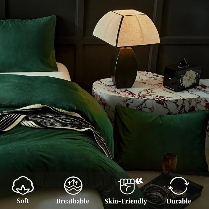 WARMDERN Emerald Green Duvet Cover Queen Size Flannel Duvet Cover Bedding Sets, 3pcs Ultra Soft Luxury Textured Modern Duvet Covers with Zipper Closure(Emerald Green, Queen)
