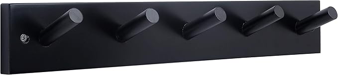 WEBI Coat Rack Wall Mounted,16" Hole to Hole,Coat Hanger Wall Mount with 5 Coat Hooks for Hanging,Hook Rack Peg Rail for Hats,Jacket,Clothes,Towels,Black