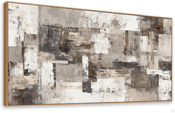 The Mode Art Industrial Abstract Wall Art Textured Grey and Taupe Canvas Prints for Modern Farmhouse Framed Horizontal Canvas Painting for Living Room Bedroom 20x40inch