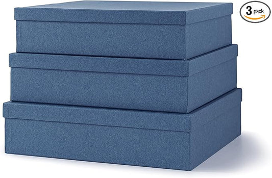 Soul & Lane Decorative Storage Boxes with Lids, Paper Storage Box Set for Keepsakes and Photos, Decorative Boxes for Home Decor, Stationery, Office Organizers, Navy Blue