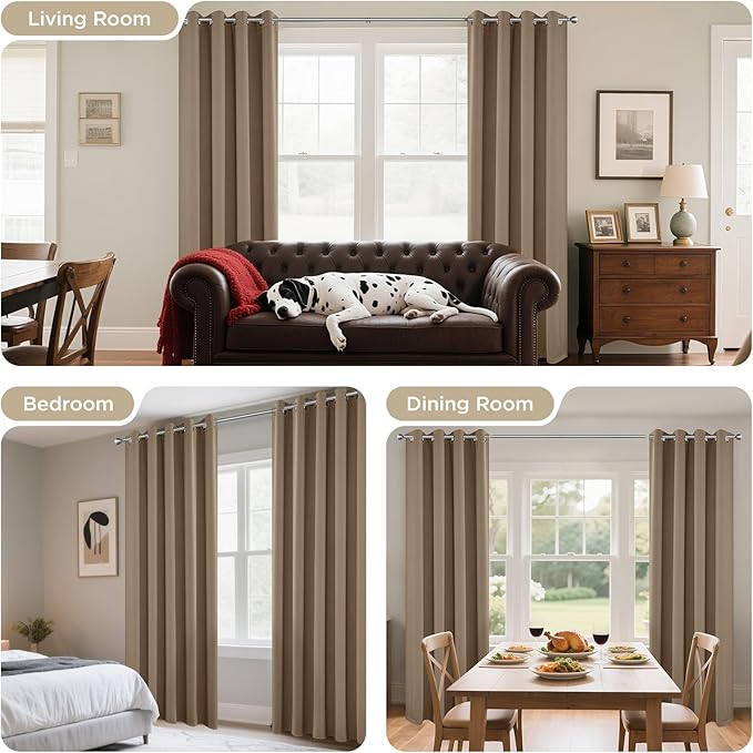 Joydeco Blackout Curtains 63 Inch Length 2 Panels Set, Thermal Insulated Long Curtains& Drapes 2 Burg, Room Darkening Grommet Drapes for Living Room Bedroom Window (W52 x L63 Inch, Khaki)