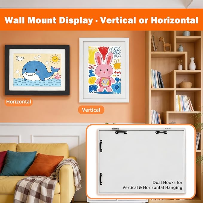 Kids Art Frames 8.5x11, 4-Pack Front Opening Changeable Picture Frames for Kids Artwork, Holds 150 Pieces Each, Artwork Storage and Wall Display Frame for Drawings, Portfolio, Black & White