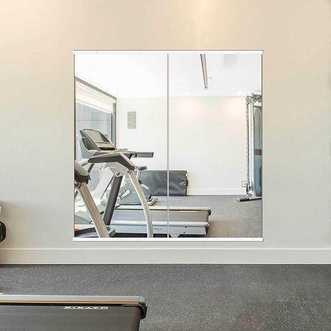 Delma Home Gym Mirror,48''x24''x2PCS White,Large Full Body Tempered Glass Frameless, Wall-Mounted for Gym, Yoga, Garage, Bedroom, Bathroom