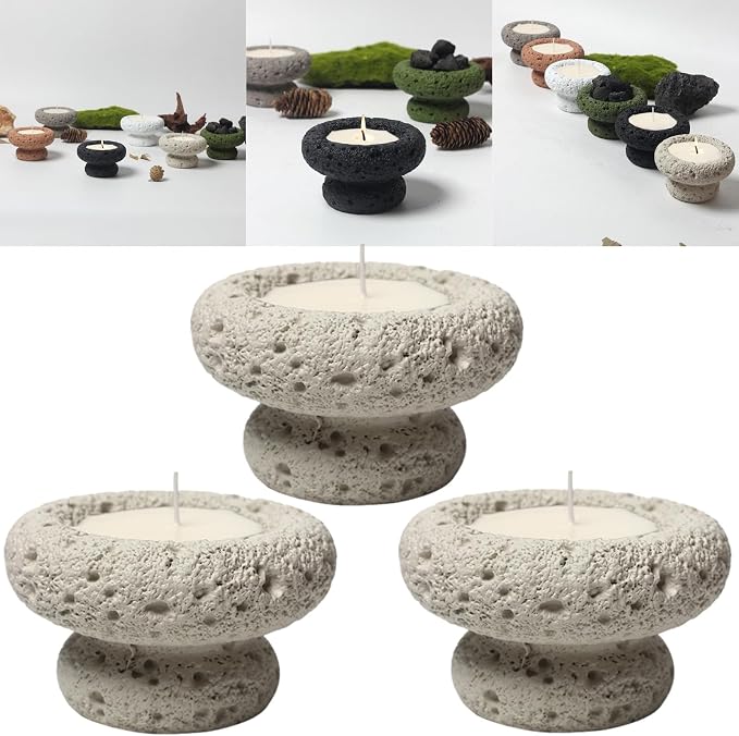 Cement Candle Container in Beige, Stylish and Durable, Empty Cup for Wax Pouring and Aromatherapy, Perfect for Home Décor and Gifts, 3pc