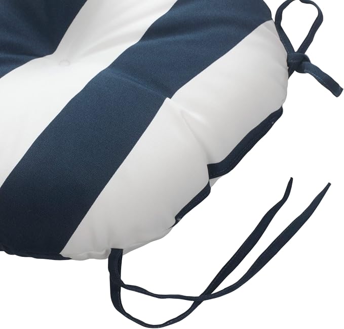 Magpie Fabrics Outdoor Round Bistro Seat Cushions with Ties, 15"x15"x4" Set of 2, Tufted Waterproof Barstool Chair Pads for Patio Home Garden Office, Navy White