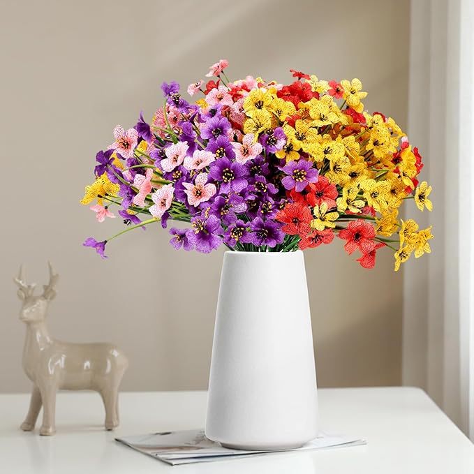 Geegoods Artificial Mums Flowers for Outdoors, 32 Bundles UV Resistant Fake Plastic Colorful Mix Flowers for Patio Porch Spring Summer Decor