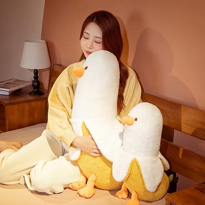 PEACH CAT Banana Duck Plush Toy Cute Plushie Hugging Plush Pillow Duck Stuffed Animal for Girls and Boys Yellow 35.4"