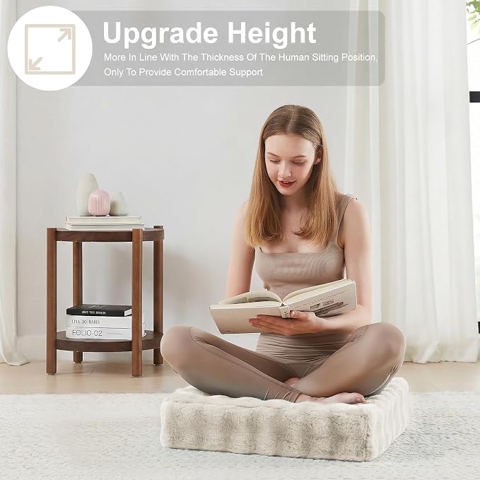 JKMAX 22 inches Floor Pillow for Adults - Large Meditation Cushion with Thick Foam & Soft Tufted Cover - Premium Outdoor Square Floor Cushion Seat - Yoga Pillows for Sitting On Floor - Almond White