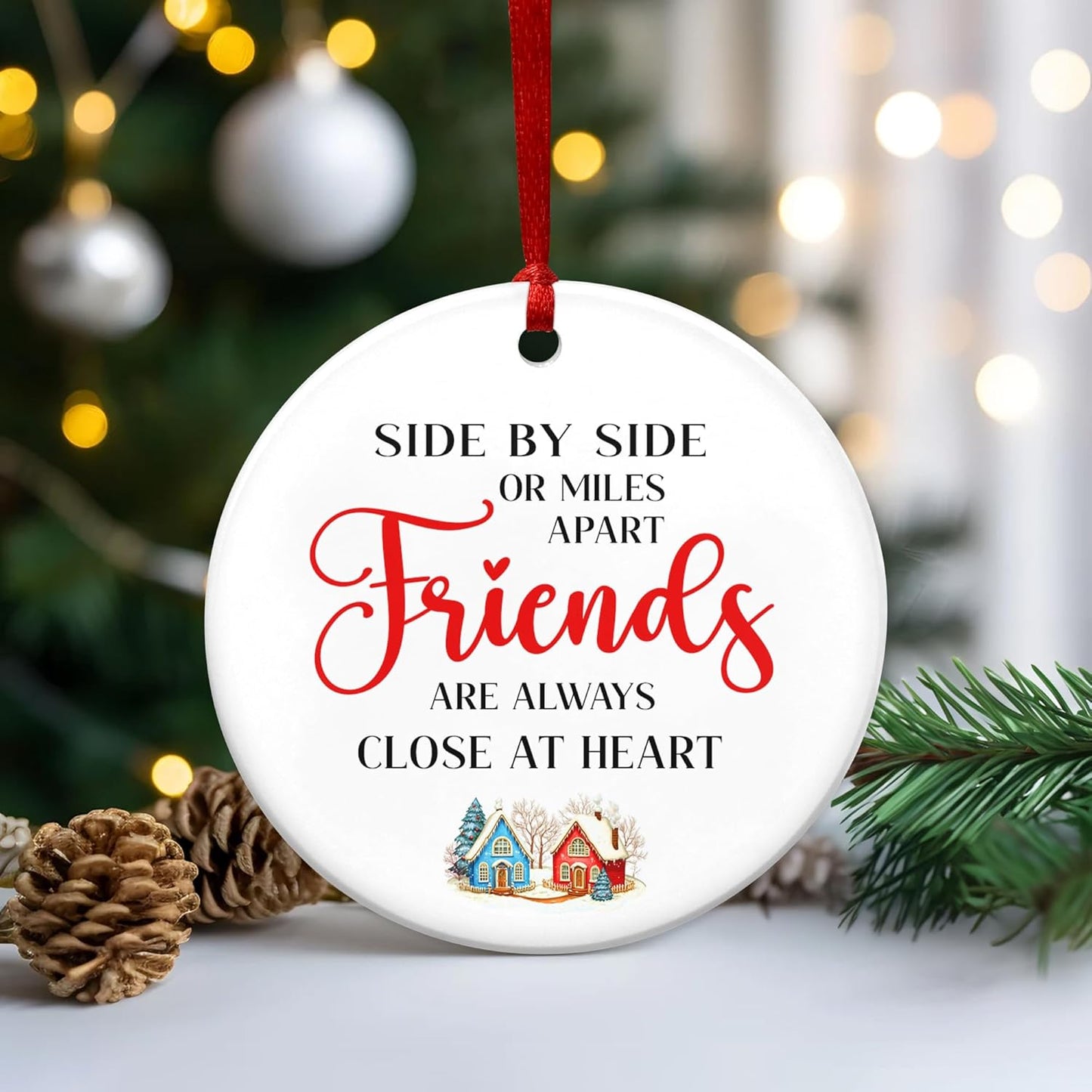 OASSIE Friendship Gifts for Women - Christmas Ornaments 2024, Birthday Gifts for Besties - Two-Sided Printed Designs, One Ceramic Ornament
