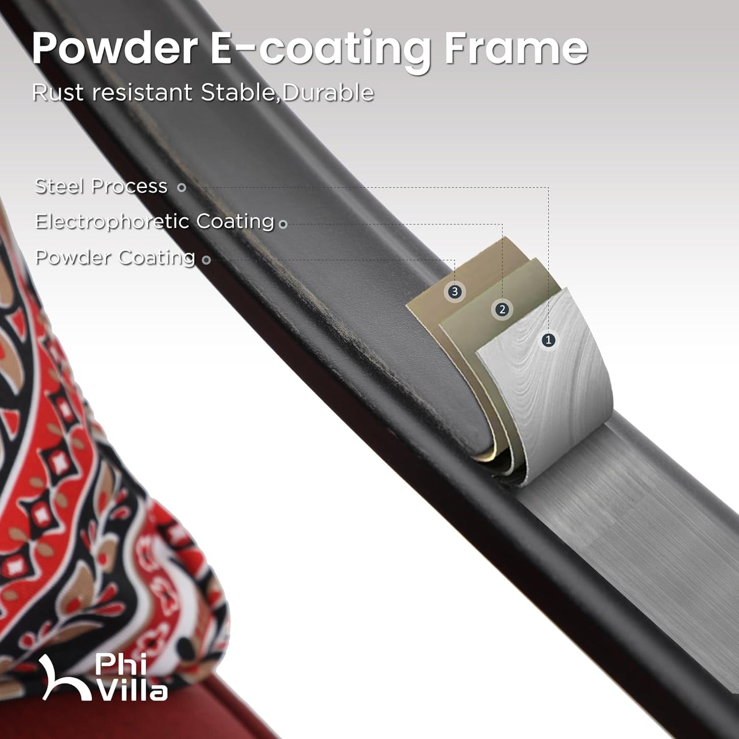 PHI VILLA 5 pcs Outdoor Bar Set, Outdoor Swivel Bar Stool with Red Seat Cushion and Lumbar Support,Extra Large Metal Bar Table with Umbrella Hole for Poolside Garden