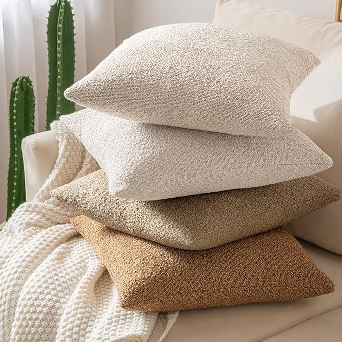MIULEE 12x20 Inch Decorative Lumbar Pillow Covers for Bed Set of 2 Textured Boucle Neutral Throw Pillow Covers Oatmeal Accent Solid Pillowcases Sofa Living Room Home Decor