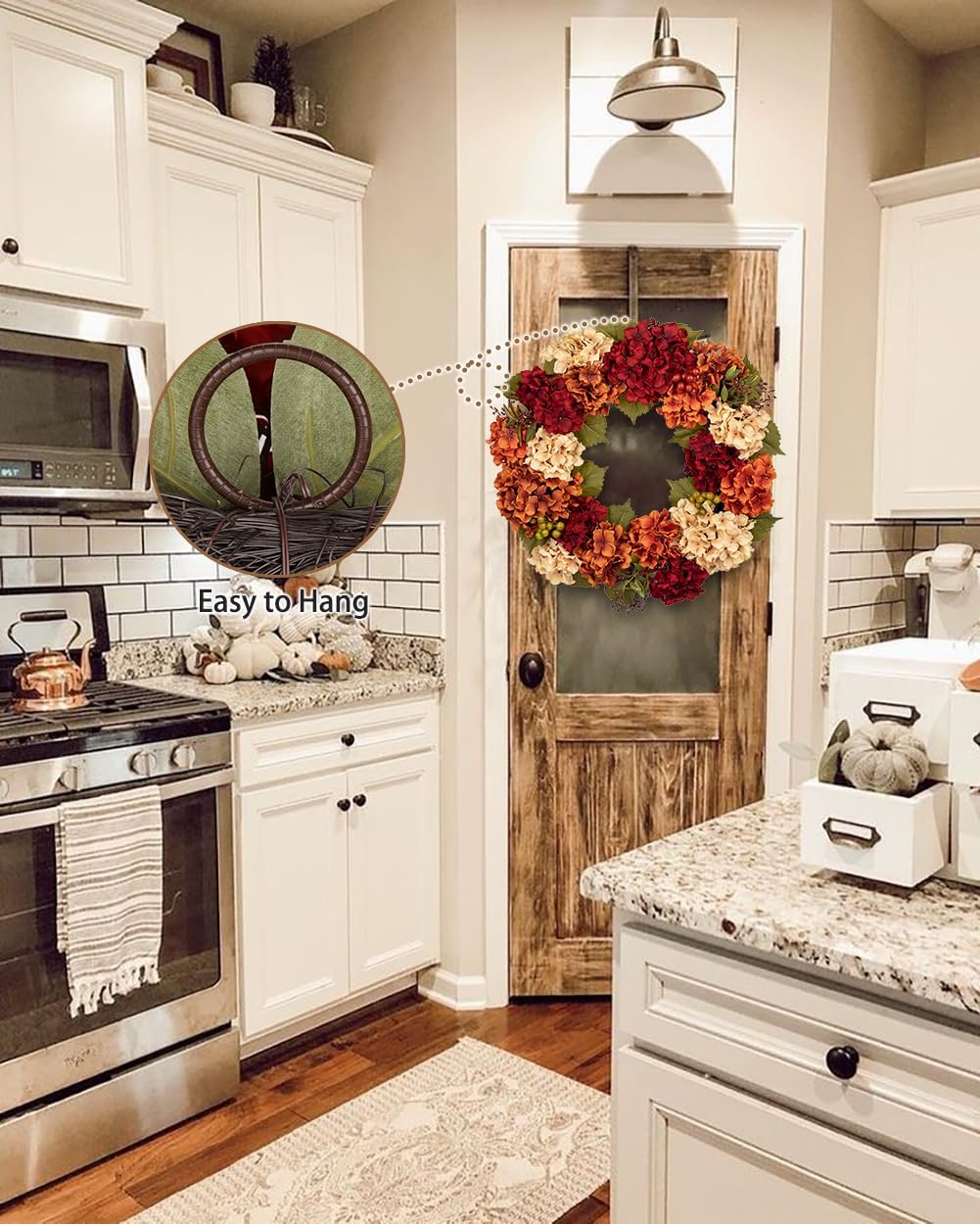 Fall Wreaths for Front Door, 24 inch Autumn Wreath with Hydrangeas Berries Large Fall Door Wreath Artificial Hydrangea Flowers Wreaths Autumn Decorations for Farmhouse Thanksgiving Harvest Door Wall