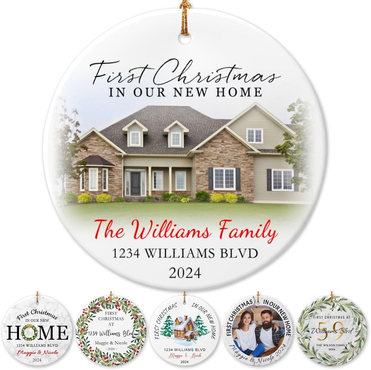 Personalized New Home Ornament 2025 w/Photo & Address, Custom First Christmas in Our New Home Ornaments,Double-Sided Ceramic Customized New House Xmas Ornaments