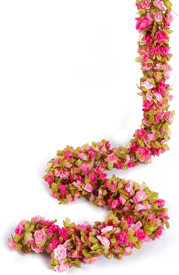 PONKING 8 Pcs x 8.2 ft Flower Garland Artificial Rose Vine Flowers with Green Leaves Hanging Fake Roses Vine for Room Party Home Wedding Birthday Christmas Wall Arch Decor, Fall Purple Flower