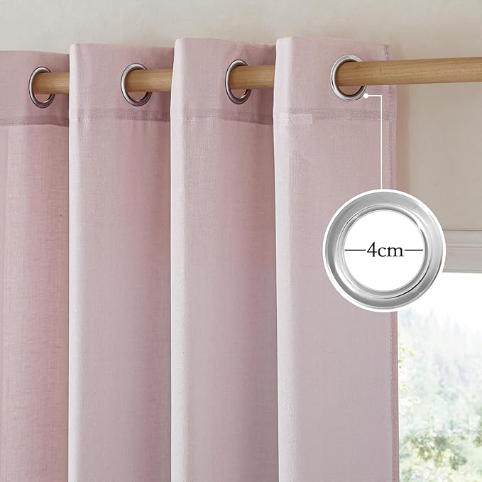 NICETOWN Blush Pink Linen Curtains for Kitchen, Thick Flax Small Window Treatments Semi Sheer Privacy Assured with Light Through for Cafe/Bathroom, W55 x L36, 2 Panels