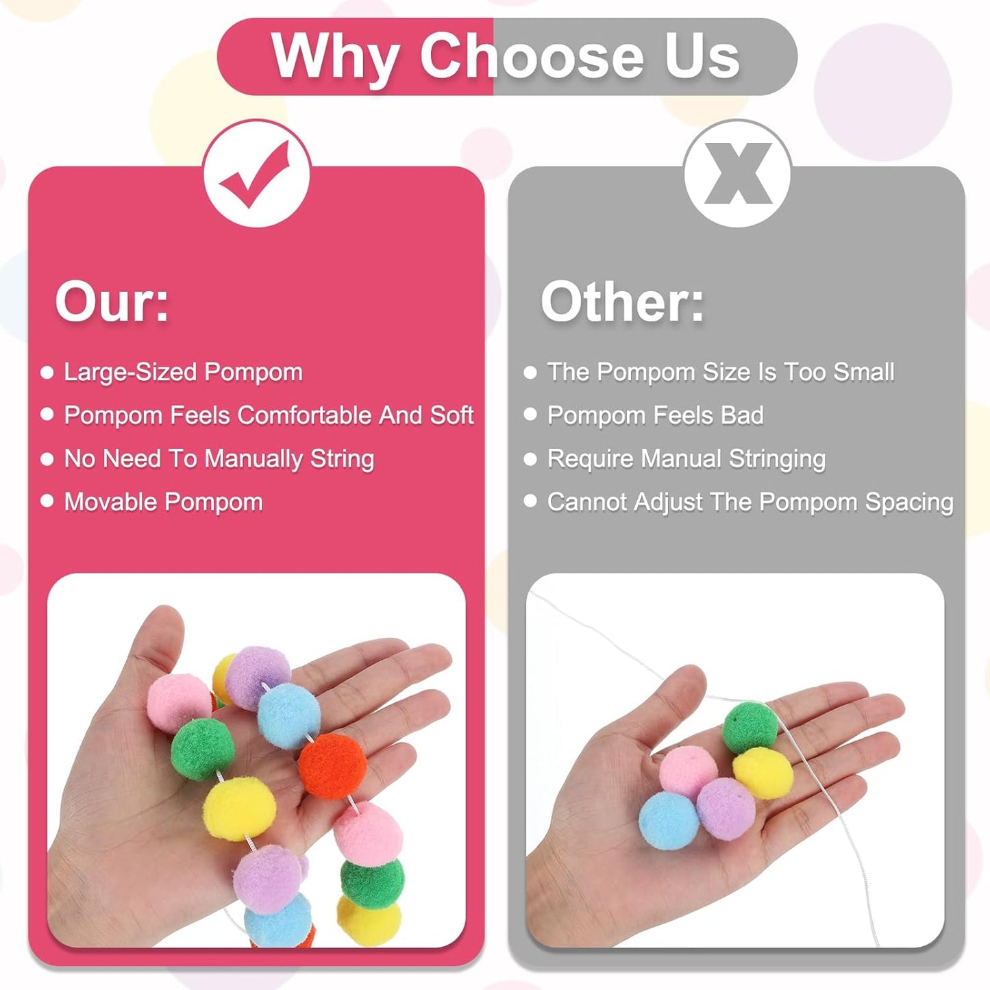 PATIKIL 13Ft Pom Pom Garland Decorations, 2Pcs Colorful Felt Ball Garland Banner Cute Rainbow Pompom Hanging Decorations for Tree Ornaments Homes Decor, Red/White/Blue