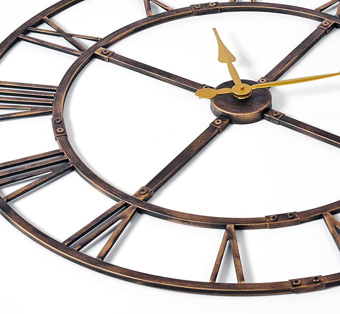 Large Wall Clock for Living Room Decor – 40 Inch Knocked-Down (KD) Silent Non-Ticking Modern Farmhouse Wall Clock, Oversized Decorative Metal Roman Numeral Clock, Bronze