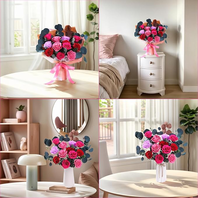 Lovenfold Flowers for Delivery Birthday Flowers Gift for Her,Preserved Flowers Bouquet 12 Roses Mixed Bouquet,Rose Gifts for Women Mom Grandma(Mixed 12 Reddish-B Roses)