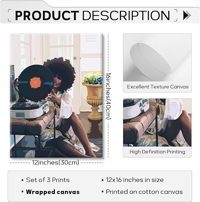 SYYANKK Black Woman Wall Art African American Women Canvas Wall Decor Black Girl Poster Fashion Female Wall Art Feminine Abstract Pictures Boho Prints for Bedroom Bathroom 12x16x3 Inch Ready to Hang