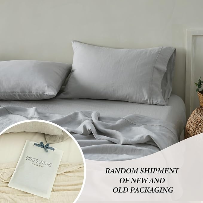 Simple&Opulence 100% French Linen Pillowcase Queen Size-Set of 2- Washed Solid Color Pillow Cases Embroidered -Soft and Durable (Grey, 20''x30'')