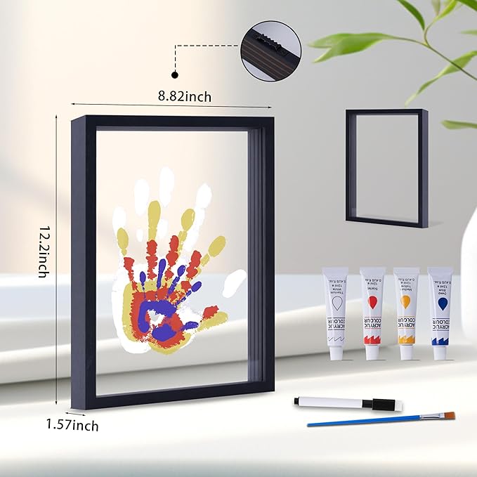 CHERRY CHEERS Family Handprint Kit, DIY Craft Keepsake Wooden Frame, Endless Gift Set, Non-Toxic Paints, Transparent Sheets (Black)