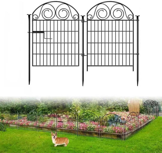 Tall Garden Fence with Gate, 32 Inch(H) 2 Panels Total Length 4.4 Ft Dog Fencing Outdoor, Decorative Fences for Garden, Dog Digging Fence│Patented