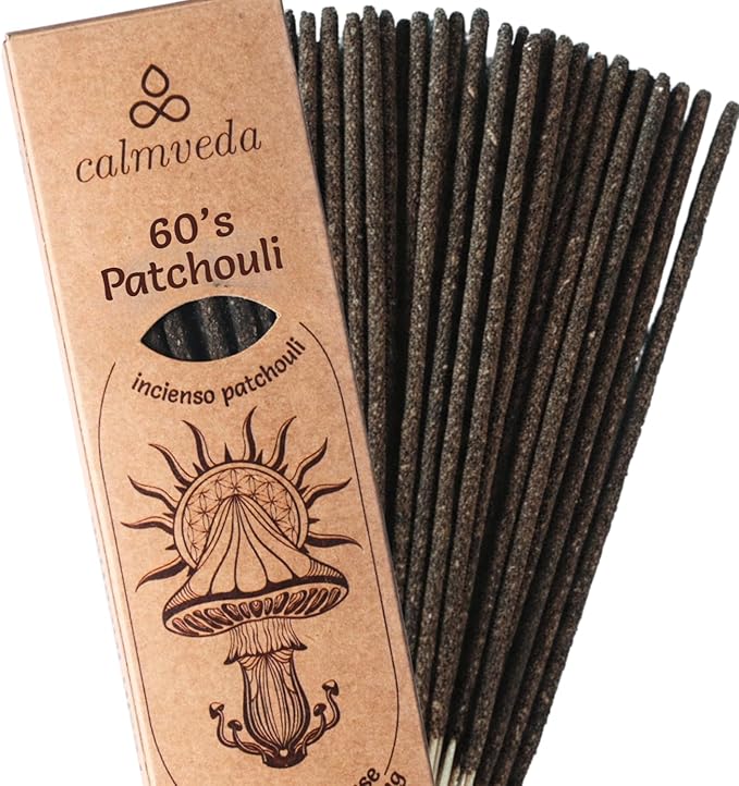 Authentic 60s Patchouli Incense Smudge - for Grounding Energy (24+ Sticks, 9 Inches) Thick Natural Incense Sticks Made with Indonesian Patchouli | Healing Herbal Incense for Daily Smudging